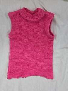 Pink Smocked Mock Neck Top