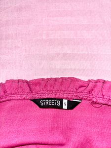 Pink Ruffle Off-Shoulder Ruched Top