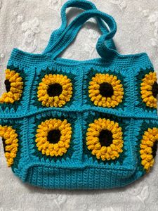 Handmade Crochet Sunflower Tote Bag