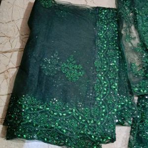 Emerald Green Sequined Gown with Dupatta