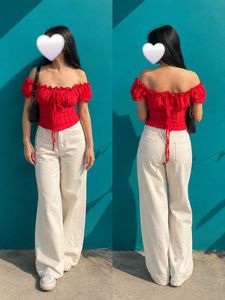 Red Off-Shoulder Smocked Top