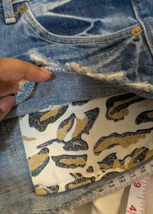 HnM Y2K Denim Shorts Distressed Animal Pockets