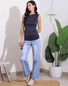 Shein Asymmetrical Neck Panel Seam Ruched Top🩶