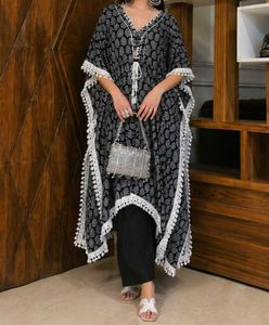 Stylish Black &amp; White Printed Kaftan Kurta
