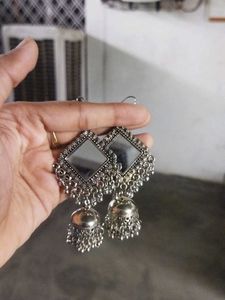 Oxidized Silver Jhumka Earrings
