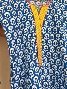 Blue &amp; White Printed Cotton Kurta