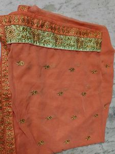 Elegant Peach Embroidered Saree
