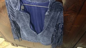 Unique Blue Knit Sweater with Detail