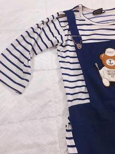 Cute Blue Pinafore Dress with Teddy Bear Print