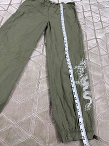 Dragon Embroidered Olive Green Cargo Pants