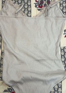 Ribbed Lace Trim Bodysuit