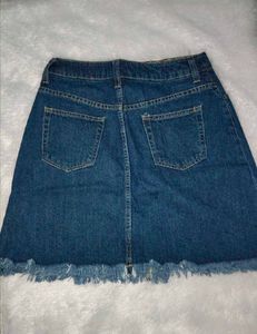 Denim Skirt with Frayed Hem