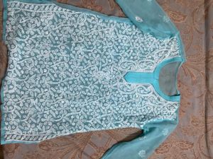 Sky blue Chikankari short Kurti