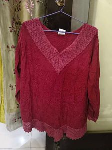 Maroon Embroidered Kurta