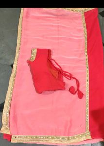 Beautiful Pink & Red Saree with Blouse