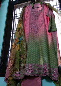 Ombre Pink And Green Kurta Set
