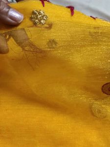 Yellow Embroidered Elephant Saree