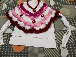 Layered White Top with Crochet Poncho winters