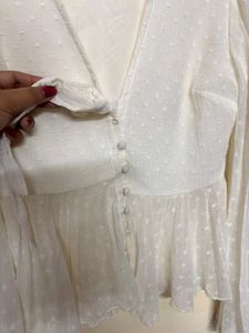 White Ruffled Tie-Front Blouse