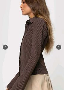 Brown Striped Bell Sleeve Top