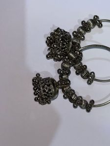 Elegant Silver Hoop Jhumka Earrings
