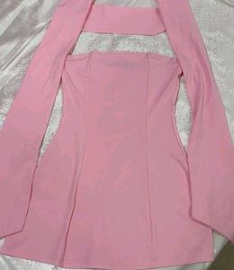 NEWME PINK MINI TUBE BODYCON WITH SCARF