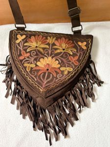 Embroidered Suede Fringe Crossbody Bag