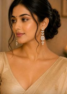 AD Elegant Drop Earrings with Floral Design