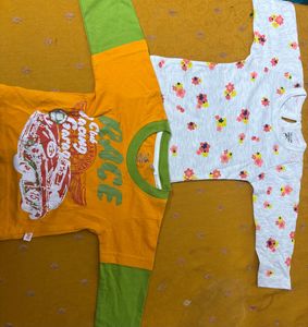 Cute Floral & Race Car T-Shirts Set