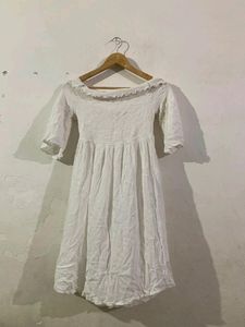 White Off Shoulder Flared Frock