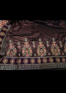 Embroidered Brown saare with red Velvet border