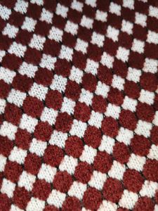 knitted red and white skirt