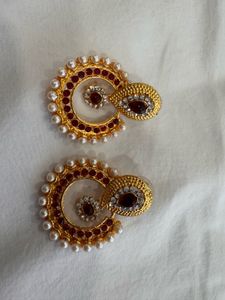 Elegant Gold Pearl &amp; Crystal Earrings ( 3 pieces)