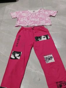 Dashing girls hot pink set of crop top and pant