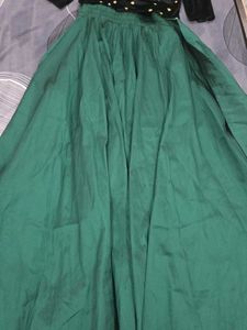 Elegant Black top and Green skirt