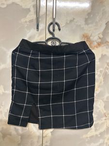 Black Grid Mini Skirt with Side Slit