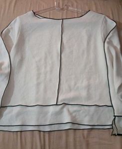 Zara Basic White Ribbed Top with Black Detailing