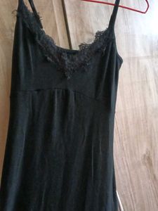 Elegant Black Slip Dress with Lace Trim