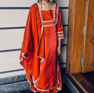 Vibrant Orange Kurta Set with Dupatta