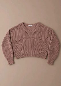 DUSTY ROSE OPENWORK CROPPED KNIT SWEATER