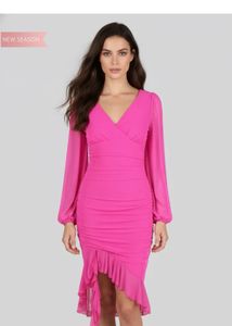 Vibrant Pink Ruched soft mesh Dress