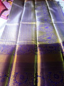 Royal deep violet Blue &amp; Gold Silk Saree
