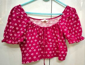 Cute Pink Floral Print Crop Top