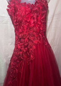 Red Floral Embroidered Gown