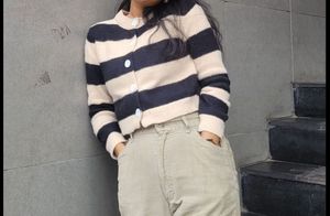 Striped Button-Up Knit Cardigan