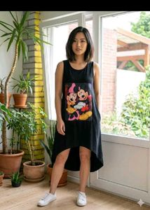 Minnie Mouse Graphic Print Black Dress