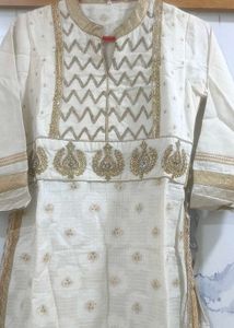 Elegant White Kurta set with Gold Embellishments