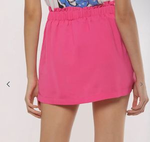 Vibrant Pink Button-Front Mini Skirt with Pockets