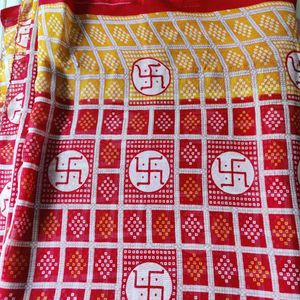 Swastik Traditional Red & Yellow Saree