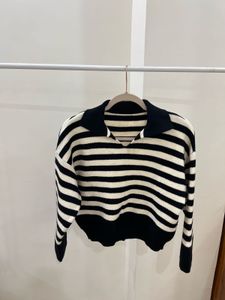 BLACK  and WHITE Striped Polo Collar knit SWEATER